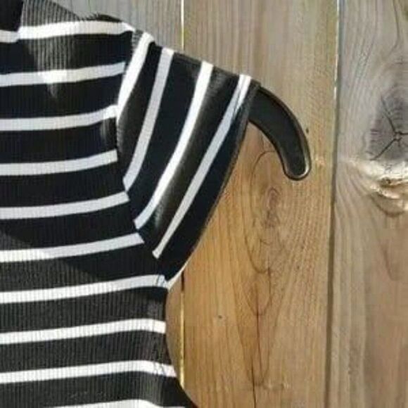 Black & White Small Long Top by Love Culture Juniors Striped Mock Turtle Neck - Picture 9 of 11